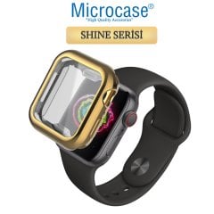 Microcase Apple Watch Serie 4 - 5 44 mm Shine Serisi Önü Kapalı Silikon Kılıf - Gold MC1405