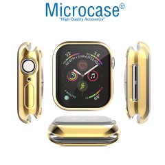 Microcase Apple Watch Serie 4 - 5 44 mm Shine Serisi Önü Kapalı Silikon Kılıf - Gold MC1405