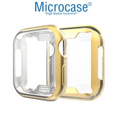 Microcase Apple Watch Serie 4 - 5 44 mm Shine Serisi Önü Kapalı Silikon Kılıf - Gold MC1405