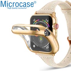 Microcase Apple Watch Serie 4 - 5 44 mm Shine Serisi Önü Kapalı Silikon Kılıf - Gold MC1405