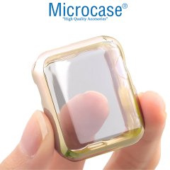 Microcase Apple Watch Serie 4 - 5 44 mm Shine Serisi Önü Kapalı Silikon Kılıf - Gold MC1405