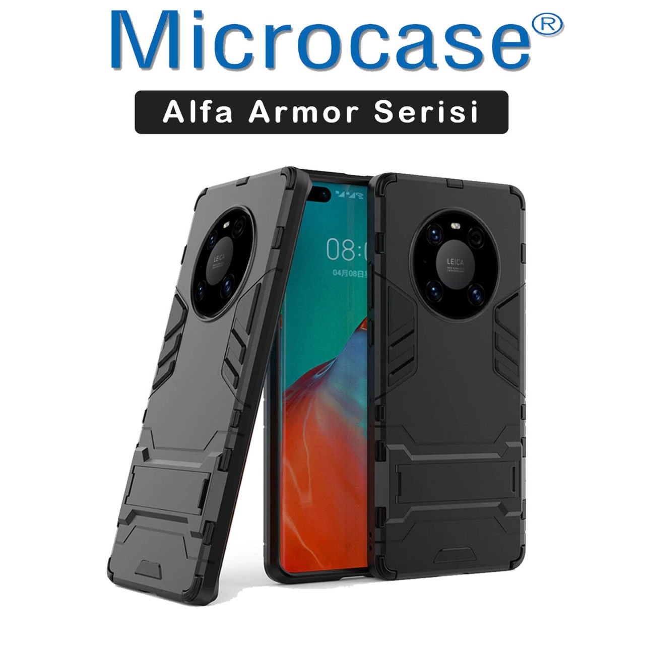 Microcase Huawei Mate 40 Pro Alfa Armor Standlı Perfect Koruma Kılıf Siyah