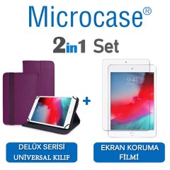 Microcase iPad Mini 5 2019 Delüx Serisi Universal Standlı Deri Kılıf - Mor + Ekran Koruma Filmi