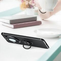 Microcase Huawei Mate 60 Pro Plus Focus Serisi Yüzük Standlı Silikon Kılıf - Siyah AL3363