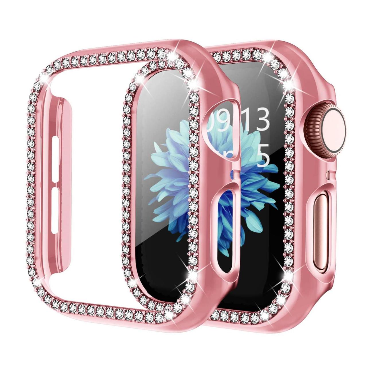 Microcase Apple Watch 7 41mm Elmas Taş Sert Rubber Kılıf - Pembe