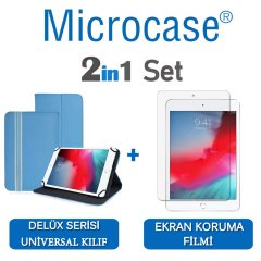 Microcase iPad Mini 5 2019 Delüx Serisi Universal Standlı Deri Kılıf - Turkuaz + Ekran Koruma Filmi