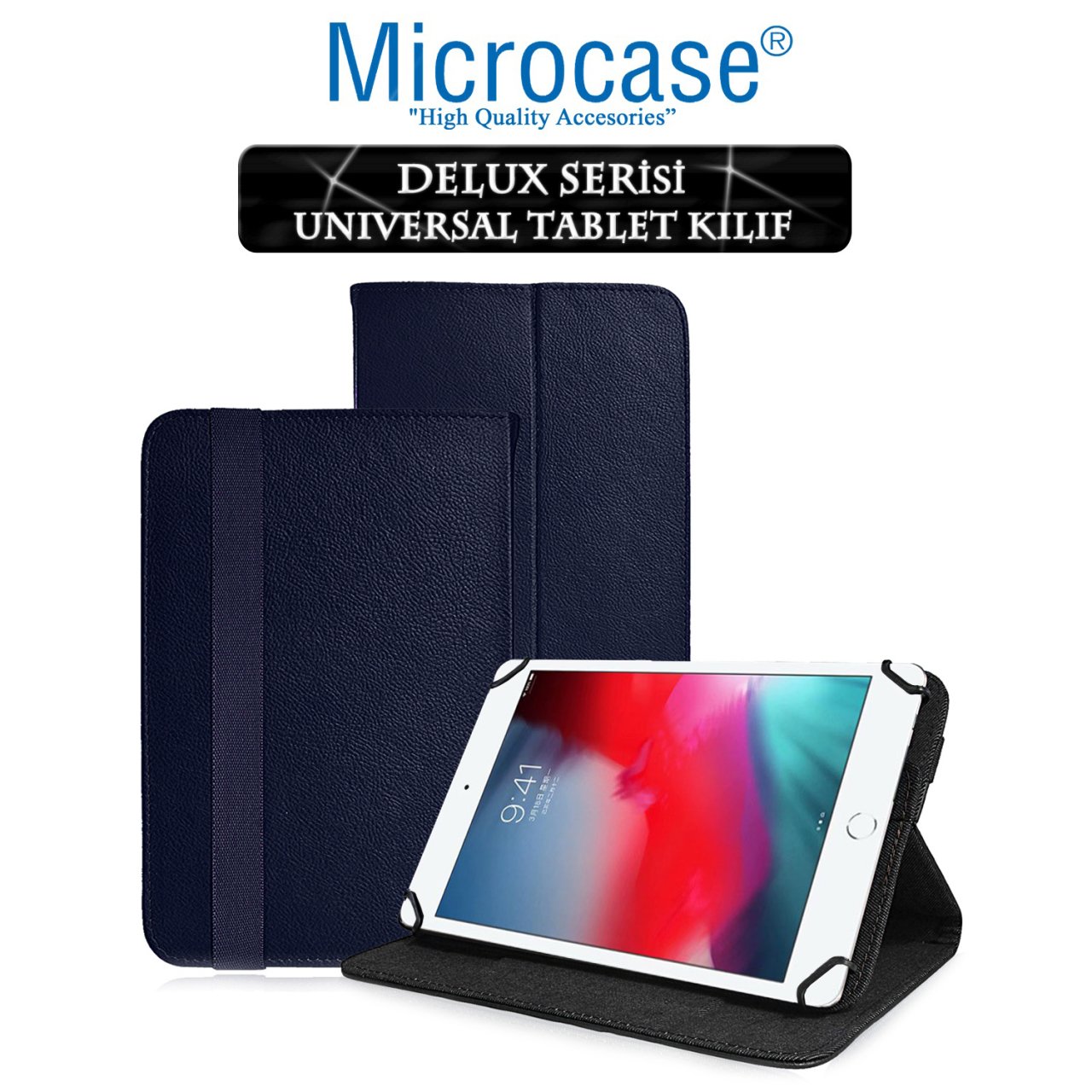 Microcase iPad Mini 5 2019 Delüx Serisi Universal Standlı Deri Kılıf - Lacivert
