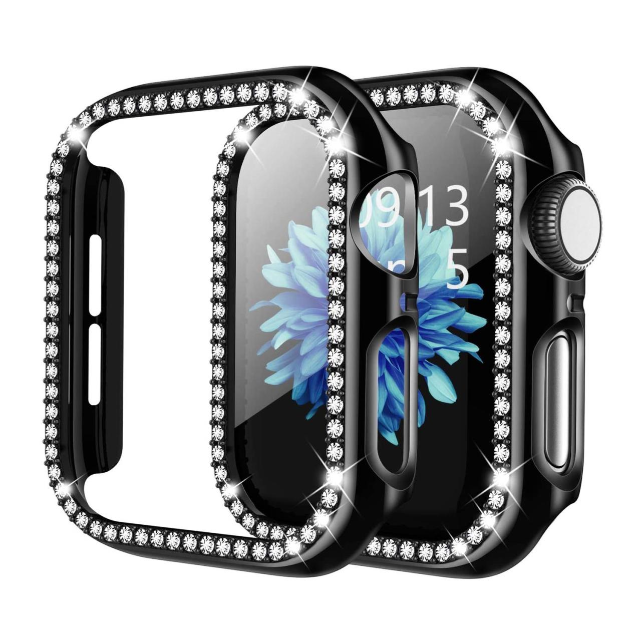 Microcase Apple Watch 7 45mm Elmas Taş Sert Rubber Kılıf - Siyah