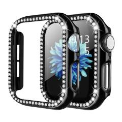 Microcase Apple Watch 7 45mm Elmas Taş Sert Rubber Kılıf - Siyah