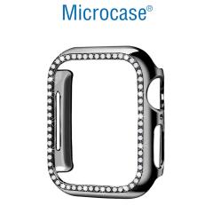 Microcase Apple Watch 7 45mm Elmas Taş Sert Rubber Kılıf - Siyah