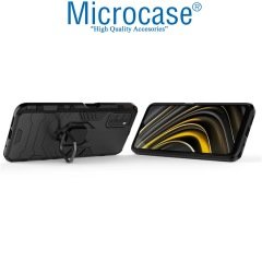 Microcase Xiaomi Poco F3 Batman Serisi Yüzük Standlı Armor Kılıf - Siyah