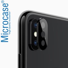 Microcase iPhone X Metal Çerçeveli Tempered Glass Lens Koruma Siyah