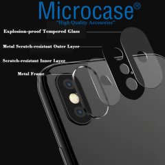 Microcase iPhone X Metal Çerçeveli Tempered Glass Lens Koruma Siyah