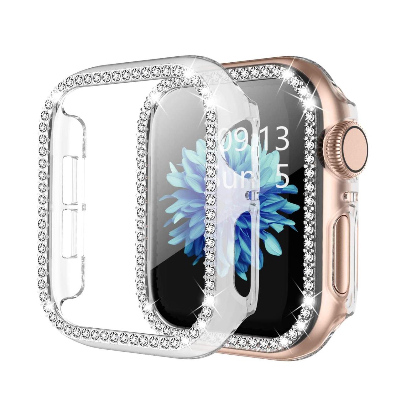 Microcase Apple Watch 7 45mm Elmas Taş Sert Rubber Kılıf - Şeffaf