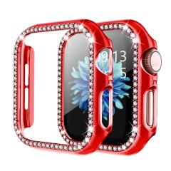 Microcase Apple Watch 7 45mm Elmas Taş Sert Rubber Kılıf -Kırmızı