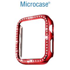 Microcase Apple Watch 7 45mm Elmas Taş Sert Rubber Kılıf -Kırmızı
