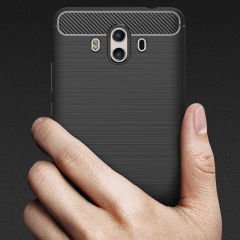 Huawei Mate 10 Brushed Carbon Fiber Silikon Kılıf + Ekran Koruma