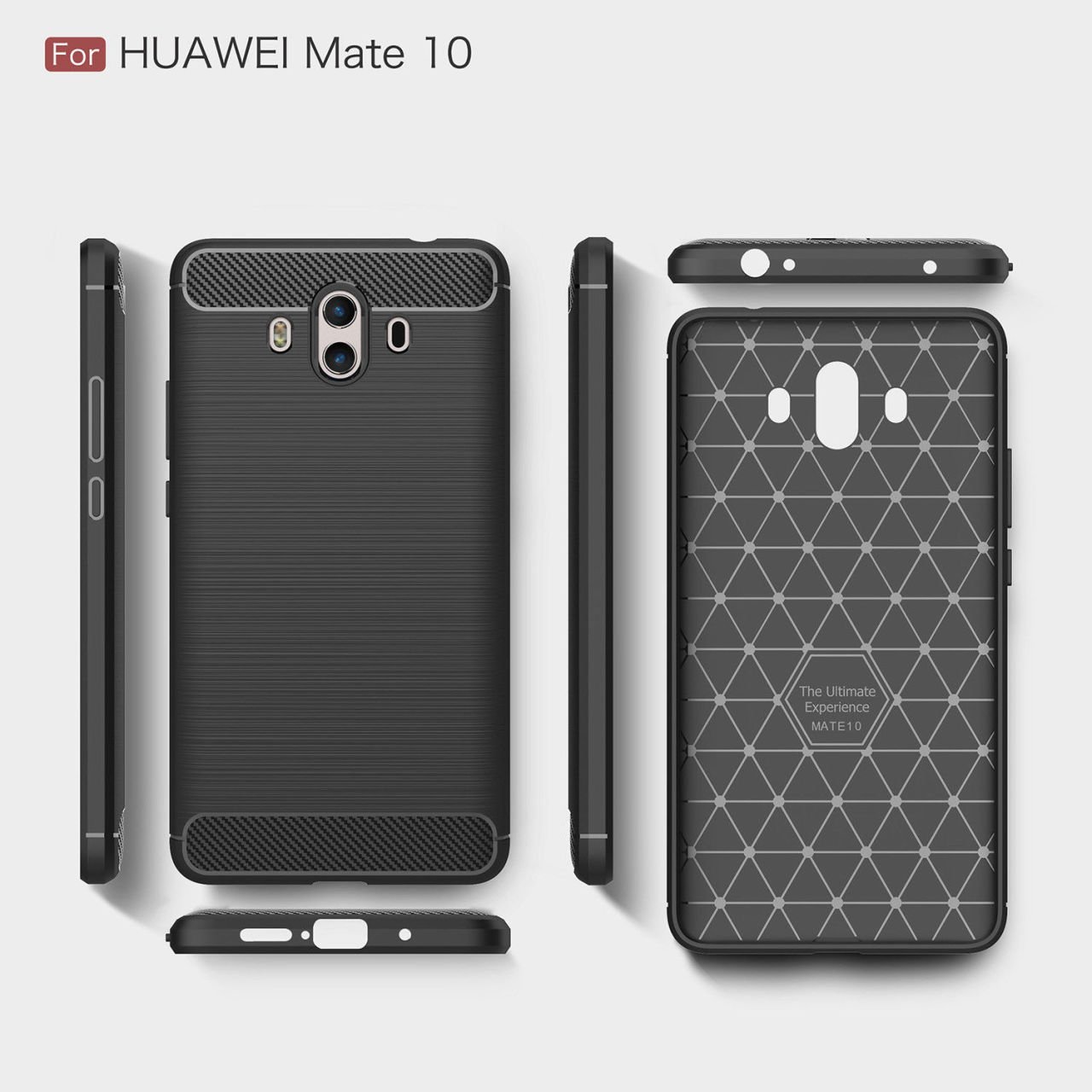 Huawei Mate 10 Brushed Carbon Fiber Silikon Kılıf + Ekran Koruma