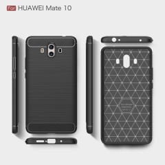 Huawei Mate 10 Brushed Carbon Fiber Silikon Kılıf + Ekran Koruma