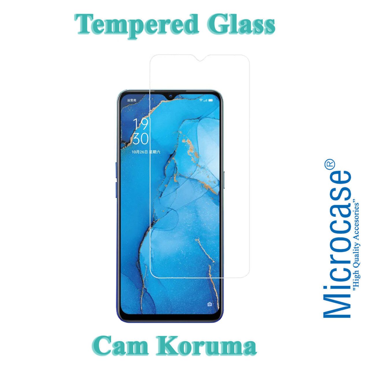 Microcase Oppo Reno3 Tempered Glass Cam Ekran Koruma
