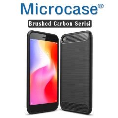 Microcase Xiaomi Redmi Go Brushed Carbon Fiber Silikon Kılıf- Siyah + Tam Kaplayan Çerçeveli Cam