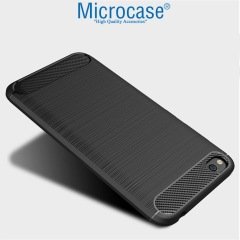 Microcase Xiaomi Redmi Go Brushed Carbon Fiber Silikon Kılıf- Siyah + Tam Kaplayan Çerçeveli Cam