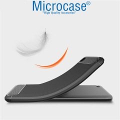 Microcase Xiaomi Redmi Go Brushed Carbon Fiber Silikon Kılıf- Siyah + Tam Kaplayan Çerçeveli Cam
