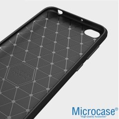 Microcase Xiaomi Redmi Go Brushed Carbon Fiber Silikon Kılıf- Siyah + Tam Kaplayan Çerçeveli Cam