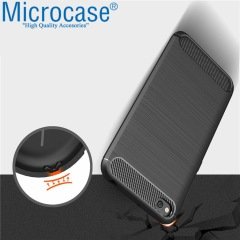 Microcase Xiaomi Redmi Go Brushed Carbon Fiber Silikon Kılıf- Siyah + Tam Kaplayan Çerçeveli Cam