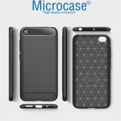 Microcase Xiaomi Redmi Go Brushed Carbon Fiber Silikon Kılıf- Siyah + Tam Kaplayan Çerçeveli Cam