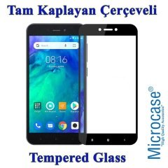 Microcase Xiaomi Redmi Go Brushed Carbon Fiber Silikon Kılıf- Siyah + Tam Kaplayan Çerçeveli Cam