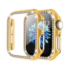 Microcase Apple Watch 7 45mm Elmas Taş Sert Rubber Kılıf - Gold