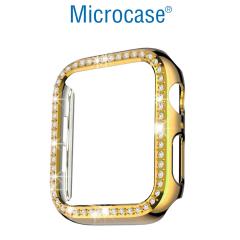 Microcase Apple Watch 7 45mm Elmas Taş Sert Rubber Kılıf - Gold