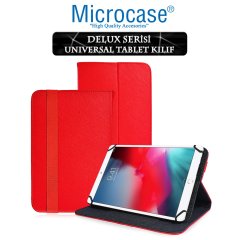 Microcase iPad Air 3.Nesil 2019 Delüx Serisi Universal Standlı Deri Kılıf - Kırmızı + Tempered Glass Cam Koruma