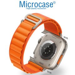 Microcase Apple Watch 42 mm / 44 mm / 45 mm / 49 mm için Kancalı Hasır Kumaş Kordon Kayış - KY71-2