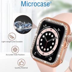 Microcase Apple Watch 7 45mm Elmas Taş Sert Rubber Kılıf - Rose