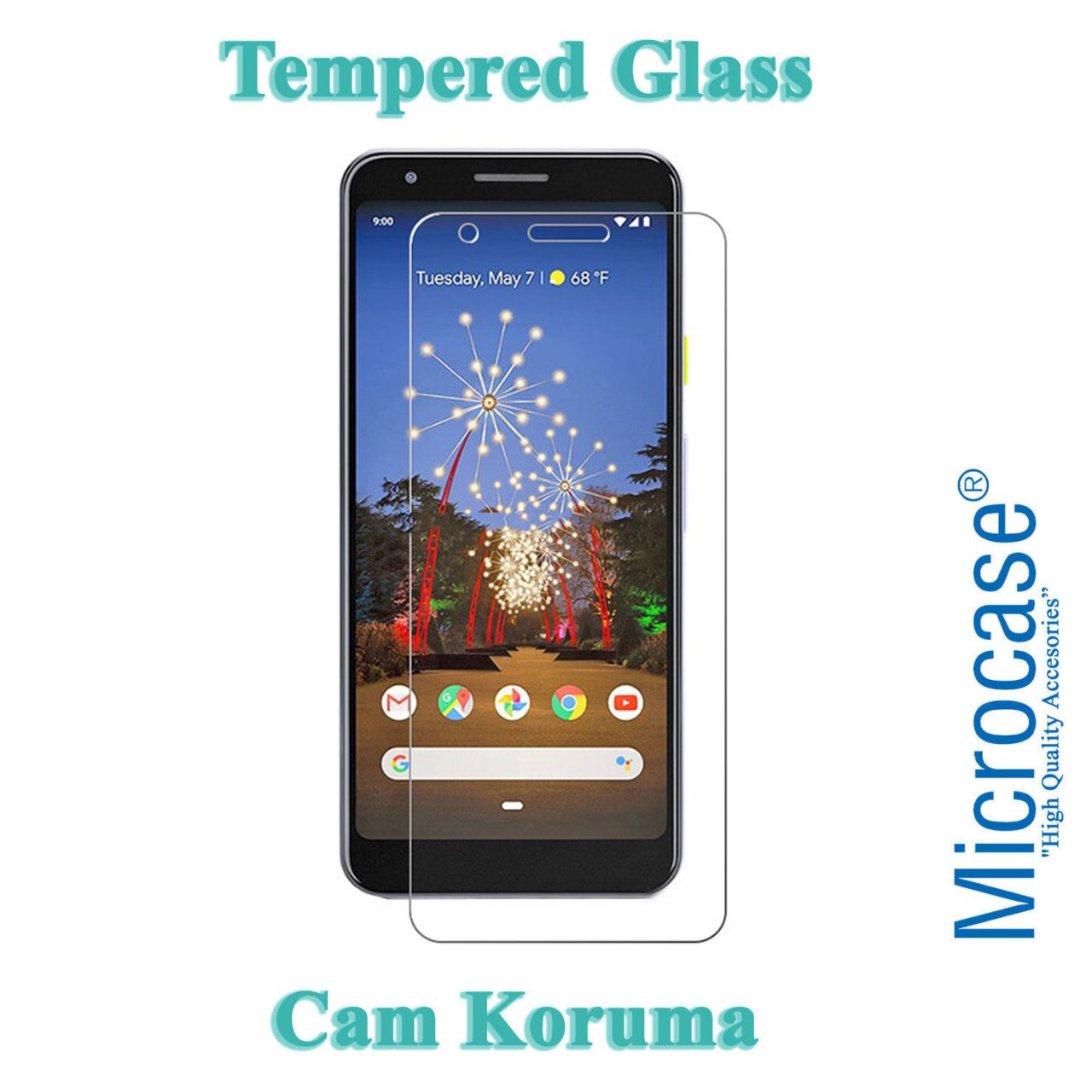 Microcase Google Pixel 3A Tempered Glass Cam Ekran Koruma