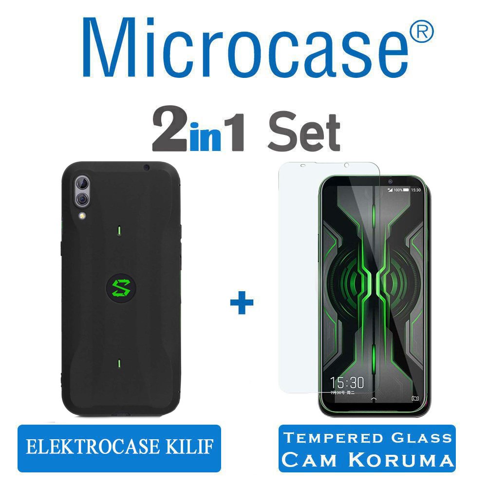 Microcase Xiaomi Black Shark 2 Pro Elektrocase Serisi Kamera Korumalı Silikon Kılıf - Siyah + Tempered Glass Cam Koruma