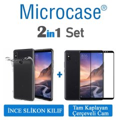 Microcase Xiaomi Mi Max 3 İnce Silikon Kılıf + Tam Kaplayan Cam