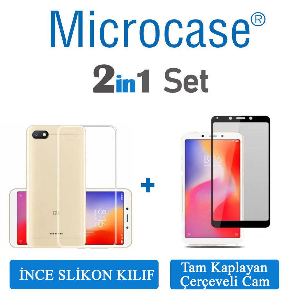 Microcase Xiaomi Redmi 6A İnce Silikon Kılıf + Tam Kaplayan Cam
