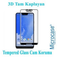 Microcase Google Pixel 3 XL 3D Curved Tam Kaplayan Tempered Glass Cam Koruma - Siyah