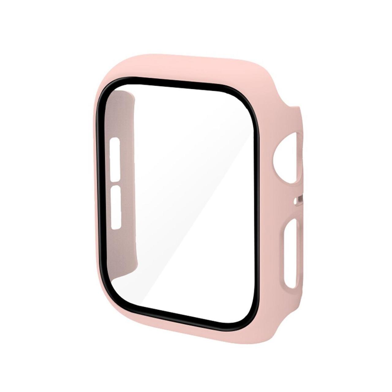 Microcase Apple Watch 7 41mm Ekran Korumalı Sert Slim Rubber Kılıf - Mat Pembe