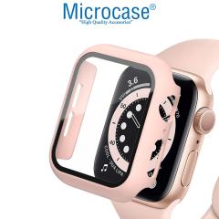 Microcase Apple Watch 7 41mm Ekran Korumalı Sert Slim Rubber Kılıf - Mat Pembe