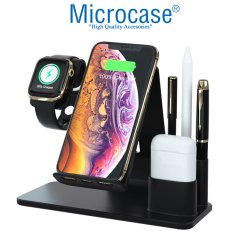 Microcase Apple Watch Airpods iPhone 3in1 Kablosuz Şarj ve Apple Pencil Tutucu Stand - Siyah AL2421