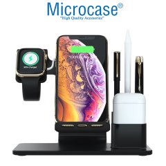 Microcase Apple Watch Airpods iPhone 3in1 Kablosuz Şarj ve Apple Pencil Tutucu Stand - Siyah AL2421