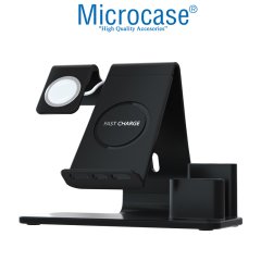 Microcase Apple Watch Airpods iPhone 3in1 Kablosuz Şarj ve Apple Pencil Tutucu Stand - Siyah AL2421