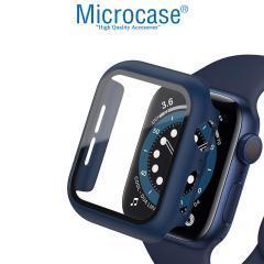 Microcase Apple Watch 7 41mm Ekran Korumalı Sert Slim Rubber Kılıf - Mat Lacivert