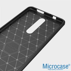 Microcase Xiaomi Redmi K20  Brushed Carbon Fiber Silikon Kılıf- Siyah + Tam Kaplayan Çerçeveli Cam