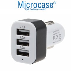 Microcase 3 USB Port 2.1A Araç içi Çakmaklıktan Şarj Cihazı Beyaz