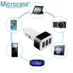 Microcase 3 USB Port 2.1A Araç içi Çakmaklıktan Şarj Cihazı Beyaz